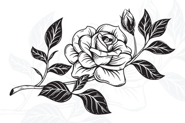 Hand drawn roses and leaves vintage flower clipart composition decorative illustration in graphic