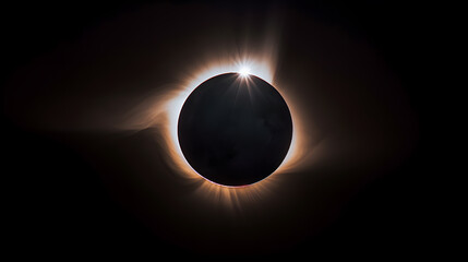 A stunning solar eclipse, captured through a telephoto lens, with the moon perfectly aligned in front of the sun, creating a breathtaking halo of light and darkness