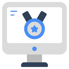 Medal inside monitor denoting concept of online reward 