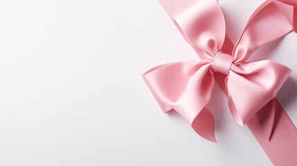 pink bow shiny satin and ribbon with shadow for decorate greeting card , isolated on white background