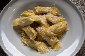 close up of casoncelli typical of the Bergamo area. Italian food