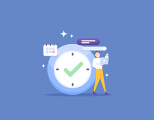 a businessman can complete a project on time. an employee is able to complete tasks before the deadline. Completed as scheduled. good time management. illustration concept design. vector elements