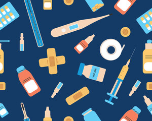 Seamless pattern medical icons, clinic vector illustration. Cute repeated texture for business presentation. 