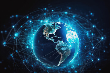 Communication technology for internet business global reach. Digital data technology wave. Big data and data science wave background. Generative AI.