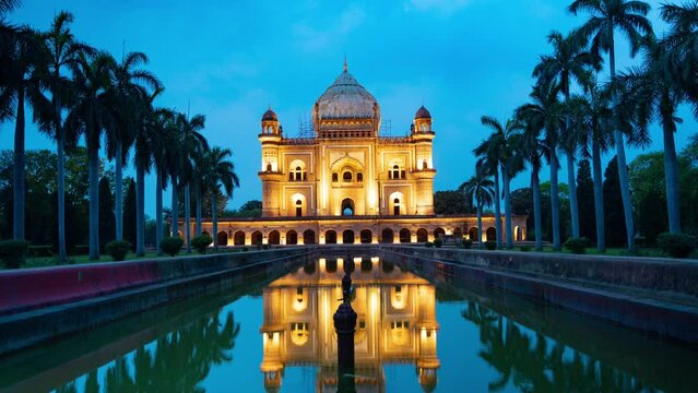 Beautiful night view of the Safdarjung Tomb, located in New Delhi India