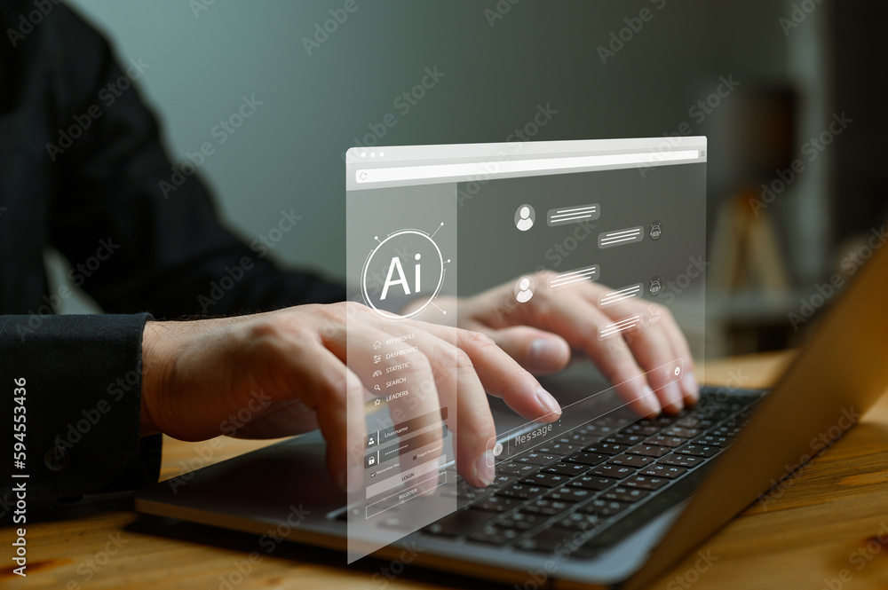 Poster chatbot chat with ai, artificial intelligence. man using technology smart robot ai, artificial intel