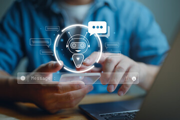 Chatbot Chat with AI, Artificial Intelligence. man using technology smart robot AI, artificial...