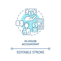 In-house accountant turquoise concept icon. Hire CPA. Business accounting management abstract idea thin line illustration. Isolated outline drawing. Editable stroke. Arial, Myriad Pro-Bold fonts used