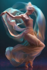 Woman dancer, pastel colored fractal following elements. Stunning illustration generated by Ai