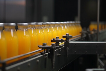 Drink factory production line, fruit juice beverage product, Generative AI