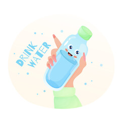Illustration of a bottle of water. Drink more water.
Healthy lifestyle concept.
