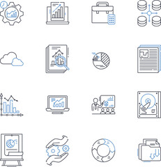 Strategy business line icons collection. Planning, Analysis, Implementation, Tactics, Management, Leadership, Optimization vector and linear illustration. Innovation,Vision,Execution outline signs set