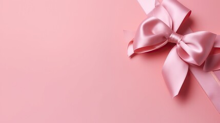 pink bow shiny satin and ribbon with shadow for decorate greeting card , isolated on white background