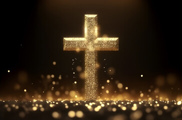 Fototapeta premium Golden cross realistic Luxurious style. Precious cross on black background.