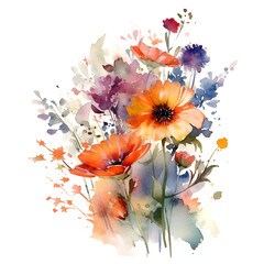Watercolour floral illustration set. Decorative elements template on white background