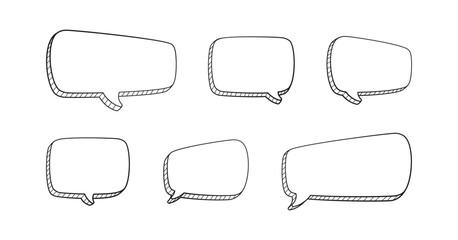 Collection set of hand drawn 3D blank speech bubble balloon, think, speak, talk, text box banner, black and white color, flat design vector illustration