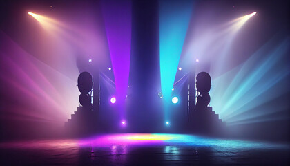 Empty scene with blue purple neon stage spotlight Ai generated image