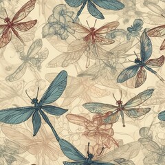 Dragonfly pastel seamless pattern, created with generative AI