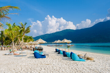Koh Lipe Island Southern Thailand with turqouse colored ocean and white sandy beach at Ko Lipe