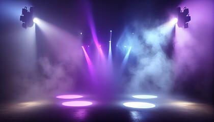 Empty scene with blue purple neon stage spotlight Ai generated image