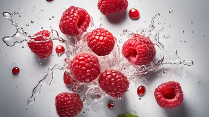 Ripe raspberry with water drops on white background. Close up