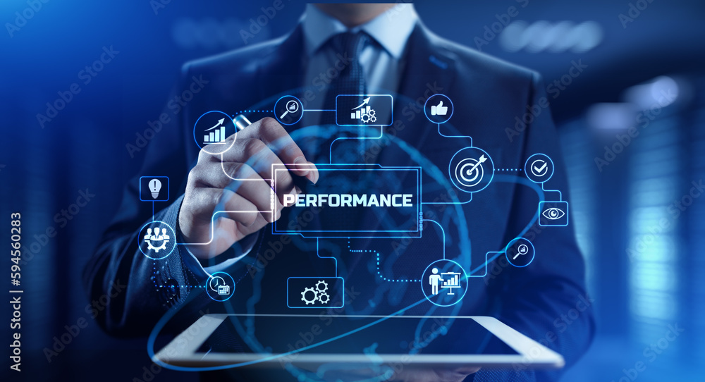Poster performance indicator business finance concept on virtual screen.