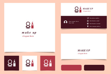 Make up logo design with editable slogan. Branding book and business card template.