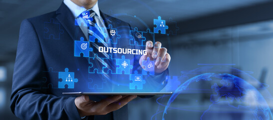 Outsourcing global recruitment human resources management concept.