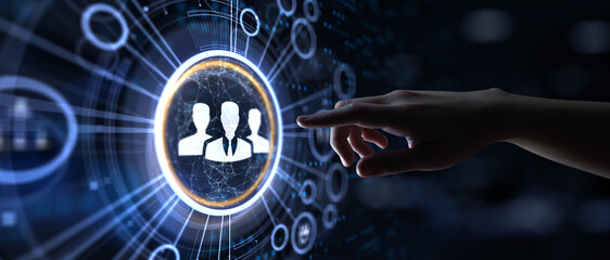 HR Human resources management recruitment concept on virtual screen.