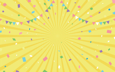 サンバースト 黄色 イエロー カラフルな紙吹雪とガーランド