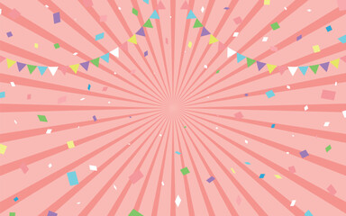 サンバースト　ピンク　赤色　カラフルな紙吹雪とガーランド