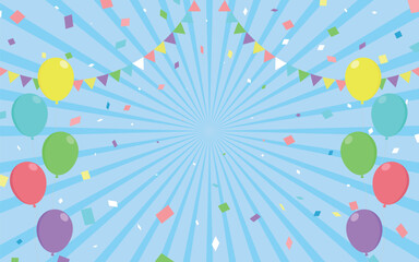 サンバースト　青　水色　ガーランド　紙吹雪　風船