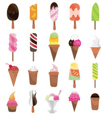 Set of different ice-cream on white background
