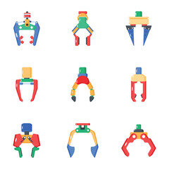 Pack of Robotic Claw Machines Flat Vectors 

 - obrazy, fototapety, plakaty