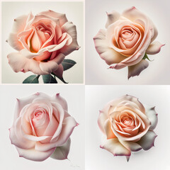 Light-pink rose blossom on white background, Generative AI