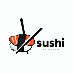 Sushi Logo, Japanese Fast Food Design, Vector Icon Template Symbol