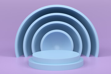 Obraz premium Pastel blue cylinder podium with steps on violet background