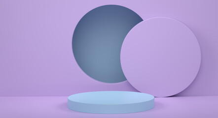 Pastel blue cylinder podium with steps on violet background