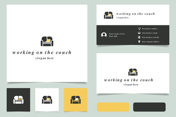 Working on the couch logo design with editable slogan. Branding book and business card template.