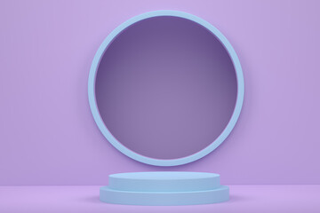 Pastel blue cylinder podium with steps on violet background