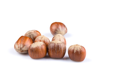 Hazelnuts on white