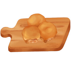 Watercolor bread on chopping board