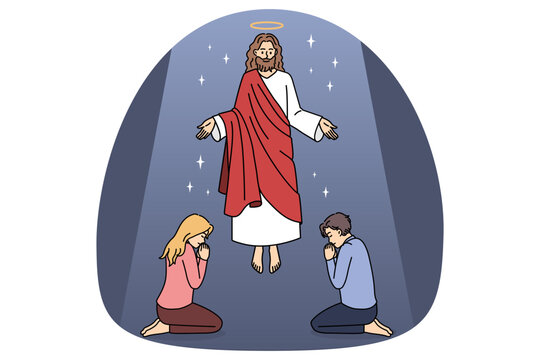 jesus christ with people praying, cartoon style clip art preview