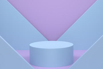 Pastel blue cylinder podium with steps on violet background