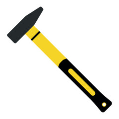 Colorful cartoon hammer on white background. Handyman tool for home repair. Construction themed vector illustration for icon, logo, sticker, patch, label, sign. Vector