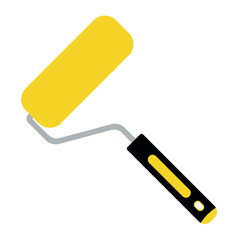 Colorful construction paint roller in a realistic flat style on a white background. Handyman tool for home repair. Construction themed vector illustration for icon, logo, sticker, patch, label, sign.