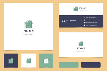 Home logo design with editable slogan. Branding book and business card template.