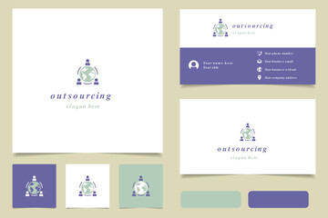 Outsourcing logo design with editable slogan. Branding book and business card template.
