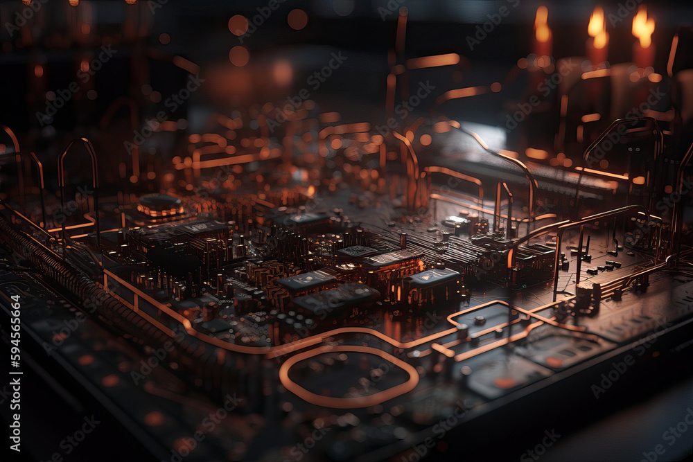 Poster close up shot of circuit cyberspace board with computer motherboard component microchip with chip st