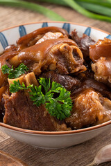 Taiwanese traditional food pork knuckle in a bowl